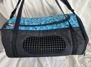 Pyaar Small Pet Carrier Blue Paw Print Mesh Travel Bag Dog/Cat 14 Inch